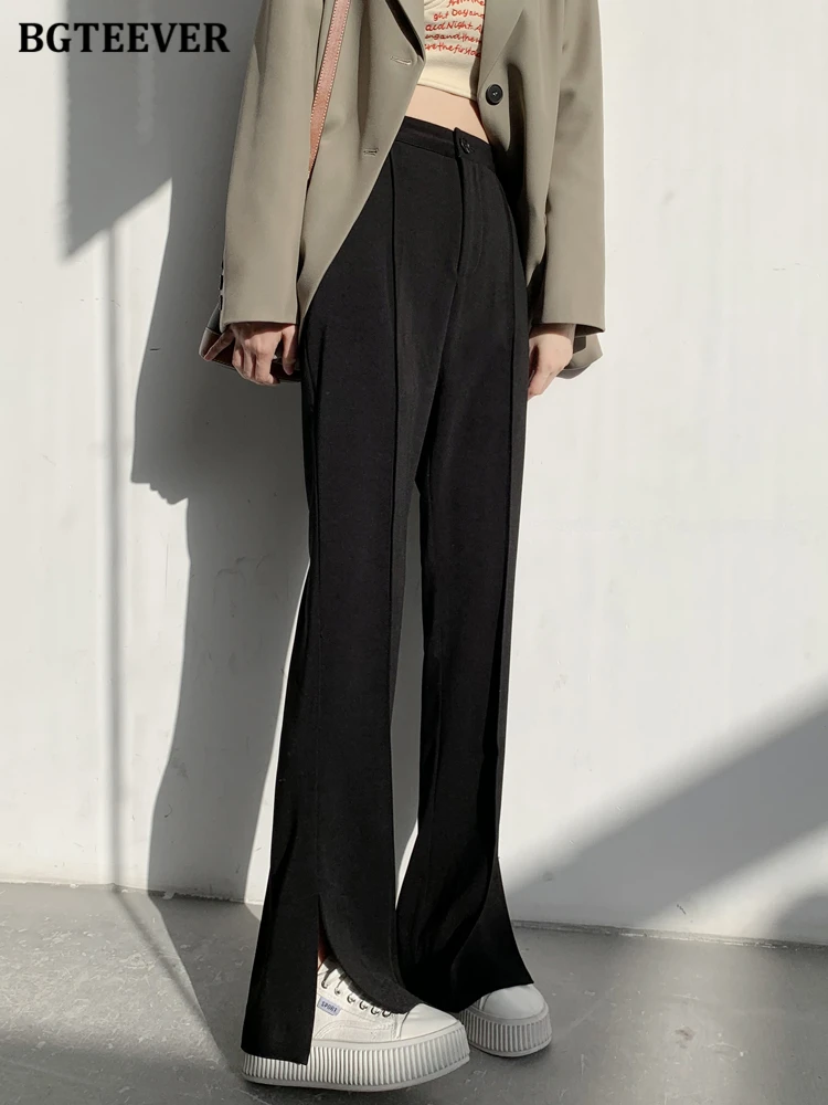 

Стильные расклешенные брюки BGTEEVER с карманами для женщин, с высокой талией, на пуговицах, женские черные Костюмные брюки, весна-лето