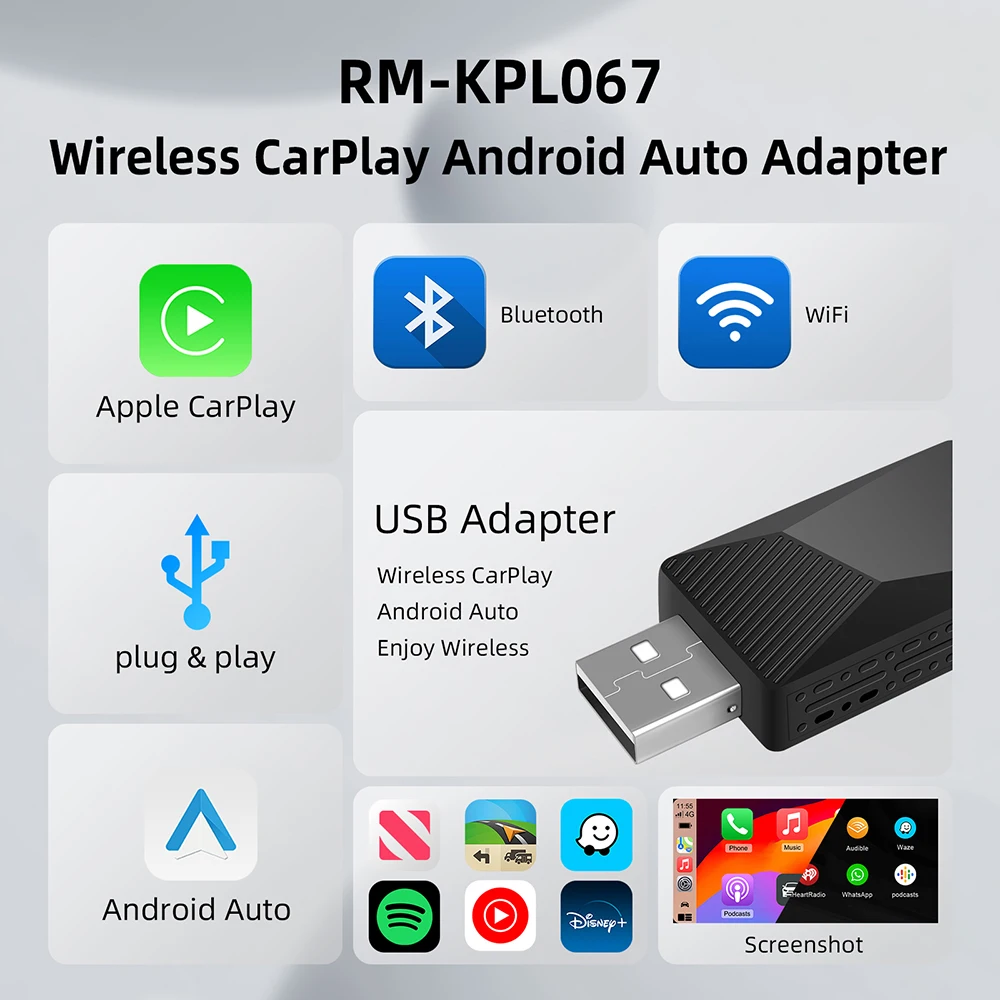 Автомобильная приставка Carplay и Android 2 в 1 беспроводной проводной к беспроводному