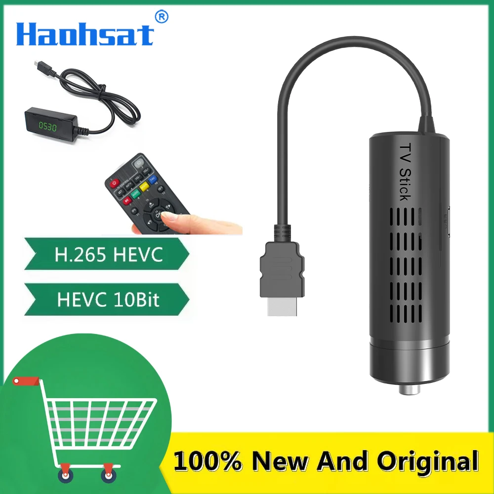 

Haohsat Digital Decoder DVB-T2Plus TV Stick HEVC H265 10Bit HDMI TV Stick Digital Terrestrial TV Box 2 in 1 TV Remote Contro