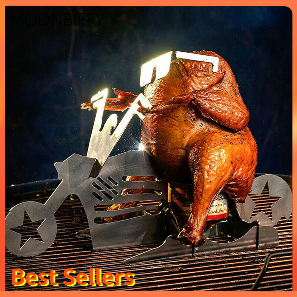 

Bike Beer CanChicken Stand Motorcycle Barbecue Grilling Rack Non-Stick Stainless Steel Chicken Grilling Roast Stand BBQ Tool