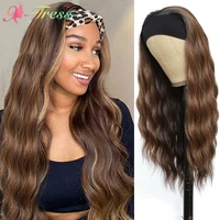 x tress synthetic headband wigs ombre brown long natural wave hair wig for black women glueless machine made daily headband wig