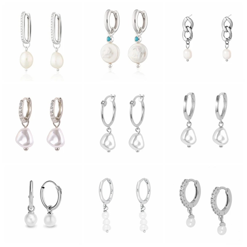 

GS 925 Sterling Silver Artificial Pearl Earrings For Women Round Imitation Pearls Charm Dangle Earrings Wedding Party Jewelry