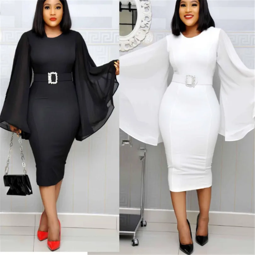 

African Dresses for Women Dashiki 2019 New African Clothes Bazin Riche Sexy Slim Ruffle Sleeve Robe Africain Grown Africa Dress