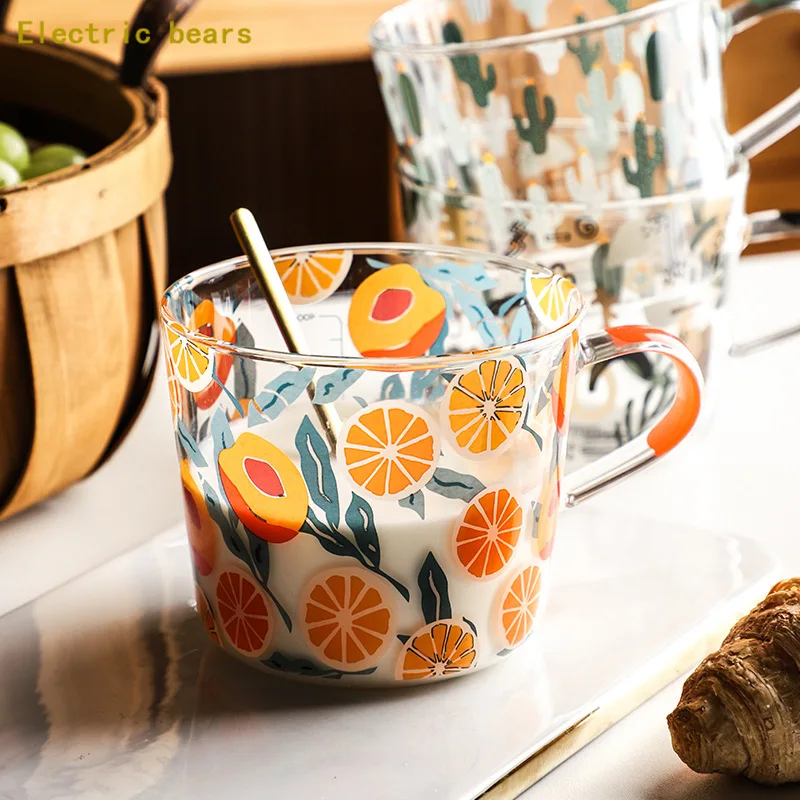 500ml Yellow Peach Cactus Glass Tea Milk Cups With Scale Coffee Mug Party Creative Drinkware Tumbler Water Cups Gift