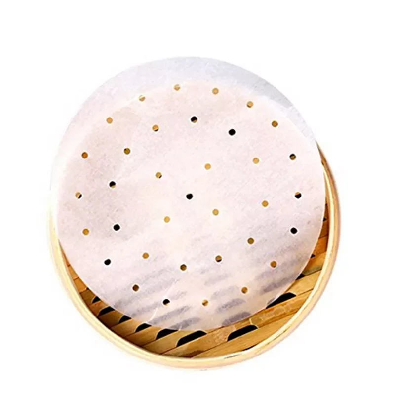 

50Pc 9 Inch Air Fryer Steamer Liners Premium Perforated Wood Pulp Papers Non-Stick Steaming Basket Mat Baking Cooking Tools