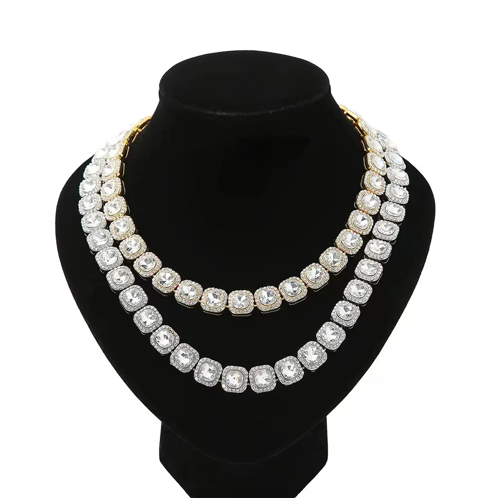 

Cross-border European and American hip-hop necklaces full of diamonds, square diamonds, necklace inlaid with diamonds, rock suga