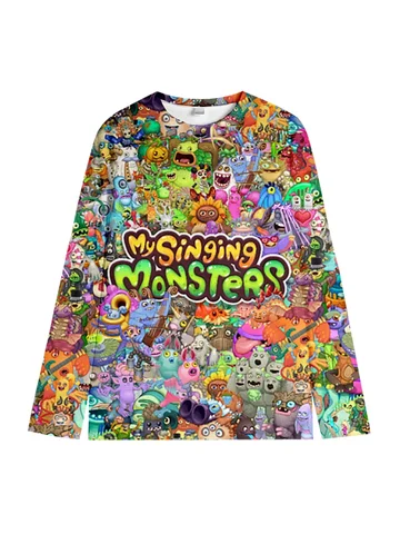 Толстовка с принтом «Мои поющие монстры» для мальчиков и девочек, осенний пуловер с круглым вырезом, повседневная красочная толстовка с героями мультфильмов, детские топы с длинными рукавами