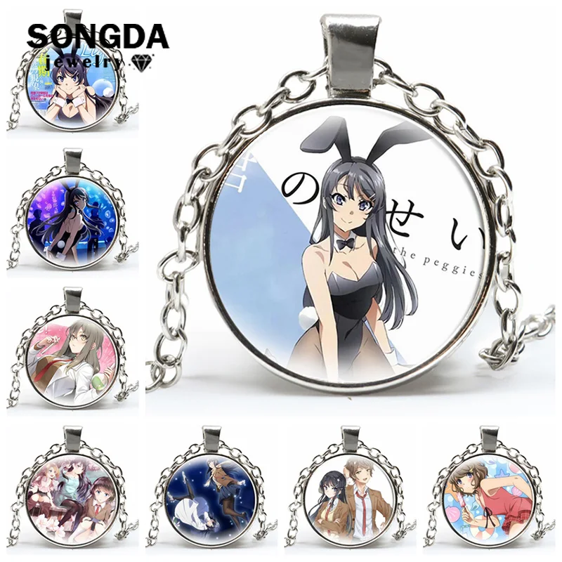 

Anime Rascal Does Not Dream of Bunny Girl Necklace Sakurajima Mai Cartoon Figures Cabochon Glass Pendant Necklaces Jewelry Gifts