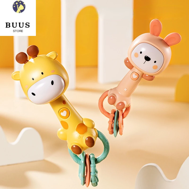 

Baby Music Flashing Rattle Toys Giraffe Teether Hand Bells Mobile Infant Stop Weep Tear Rattles Newborn Early Educational Toy
