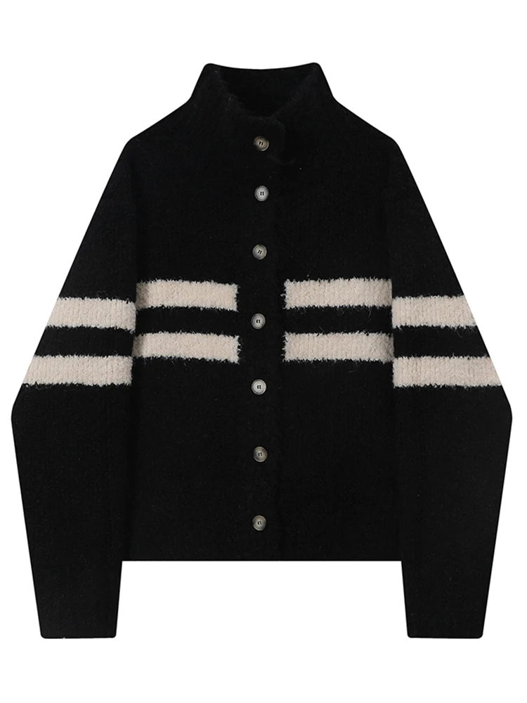 Женский полосатый кардиган в Корейском стиле теплый толстый свитер с длинными