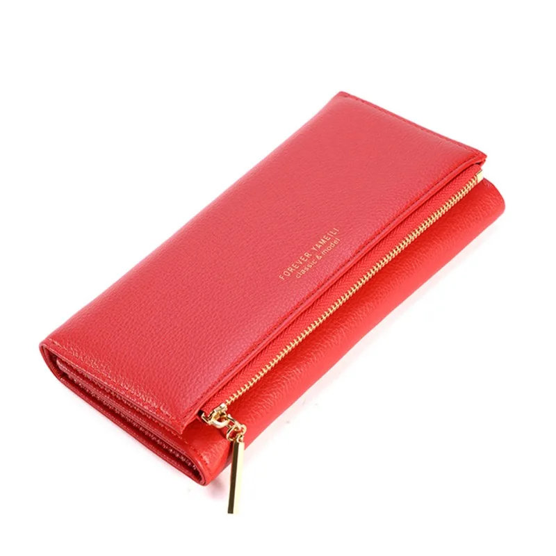 

Модный женский длинный кошелек, дамские клатчи из искусственной кожи на застежке, бумажники для денег, удобный кошелек, три складных кошель...