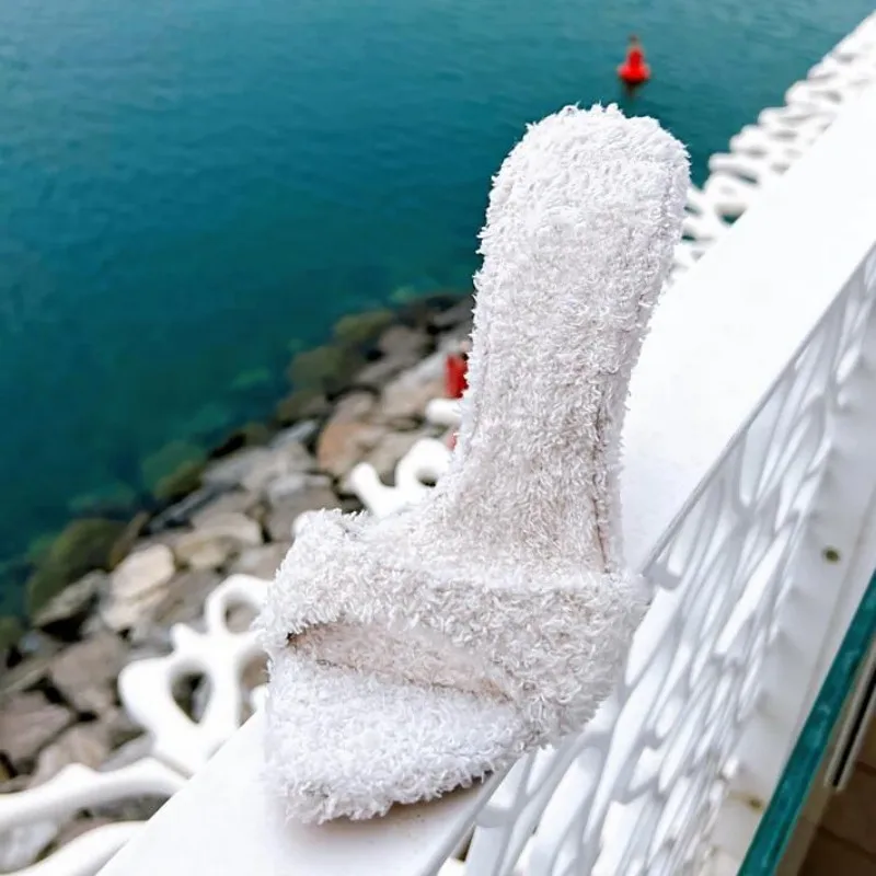 Charming Fur Peep Pointed Toe Slip-on Summer Slingback Slides Women Stiletto High Heels Dress Runway Shoes Sandals Slippers 2023