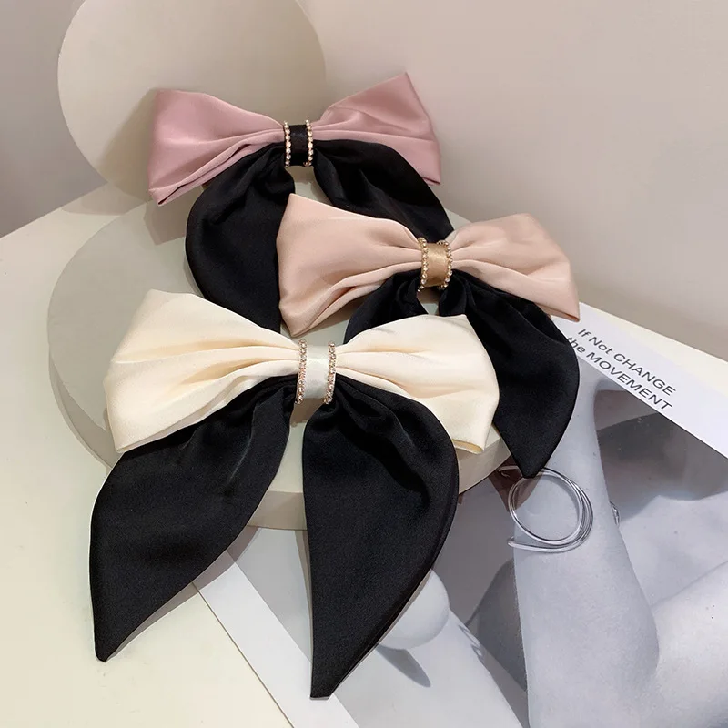 

Elegant Ribbon Bow Hairclips Hair Accessories for Women Satin Double Color Matching Crystal Hairpin Headdress Fashion Jewelry