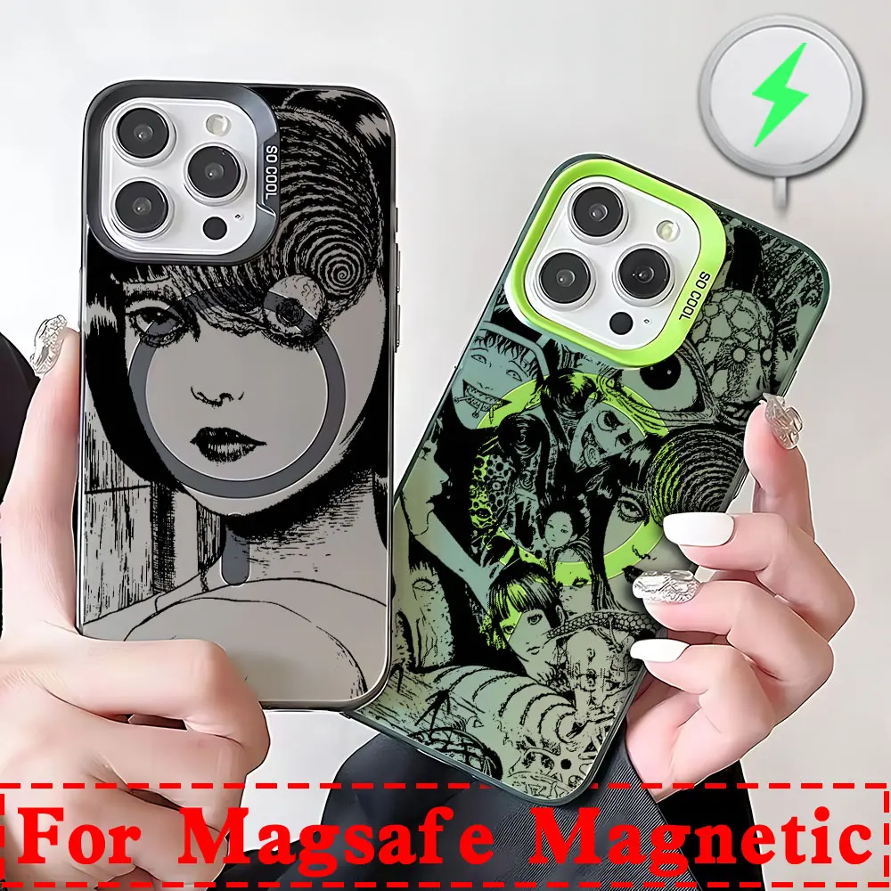 Comics Junji Ito Terror Horror Magsafe Magnetic Case for Samsung S25 S24 S23 S22 S21 S20 FE Plus Ultra 5G Silver Plated Cover