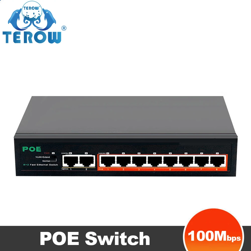 

POE Switch 8+2 Port 100Mbps VlAN Ethernet in Internal Power IEEE 802.3af/at Office Home Network 52V for IP Camera AP Wireless