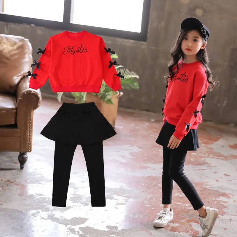 

Girls Clothes Suit Autumn Children Fashion Long-sleeved Shirt + Pantskirt Sets for Baby Girl 6 8 10 Year Kids Clothing Tracksuit