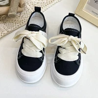 black solid lace up childrens boys canvas shoes round toe thick 2022 all match korean style girls fashion kids casual shoes