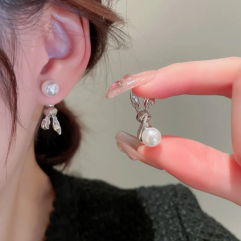 

New Korean Style Fashion Silver Color Cute Animal Rabbit Earrings for Women Personalized Party Vacation Jewelry Gift