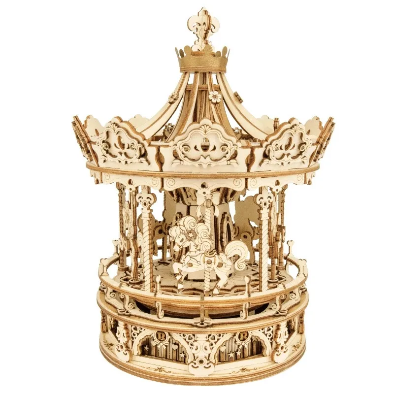 

Rotatable Romantic Carousel Wooden Building Blocks DIY 3D Puzzle Game Assembly Music Box Bricks Toy Gift for Children Kids Adult