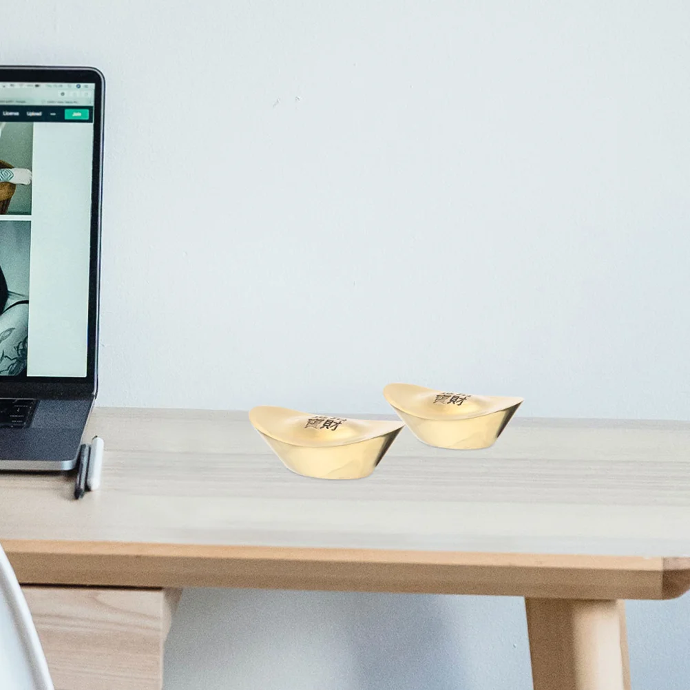 

Pure Copper Gold Ingot Ornaments Home Decor Statue Craft Ingots Golden Tone Chinese Fengshui Crafts Desktop Office Decorative