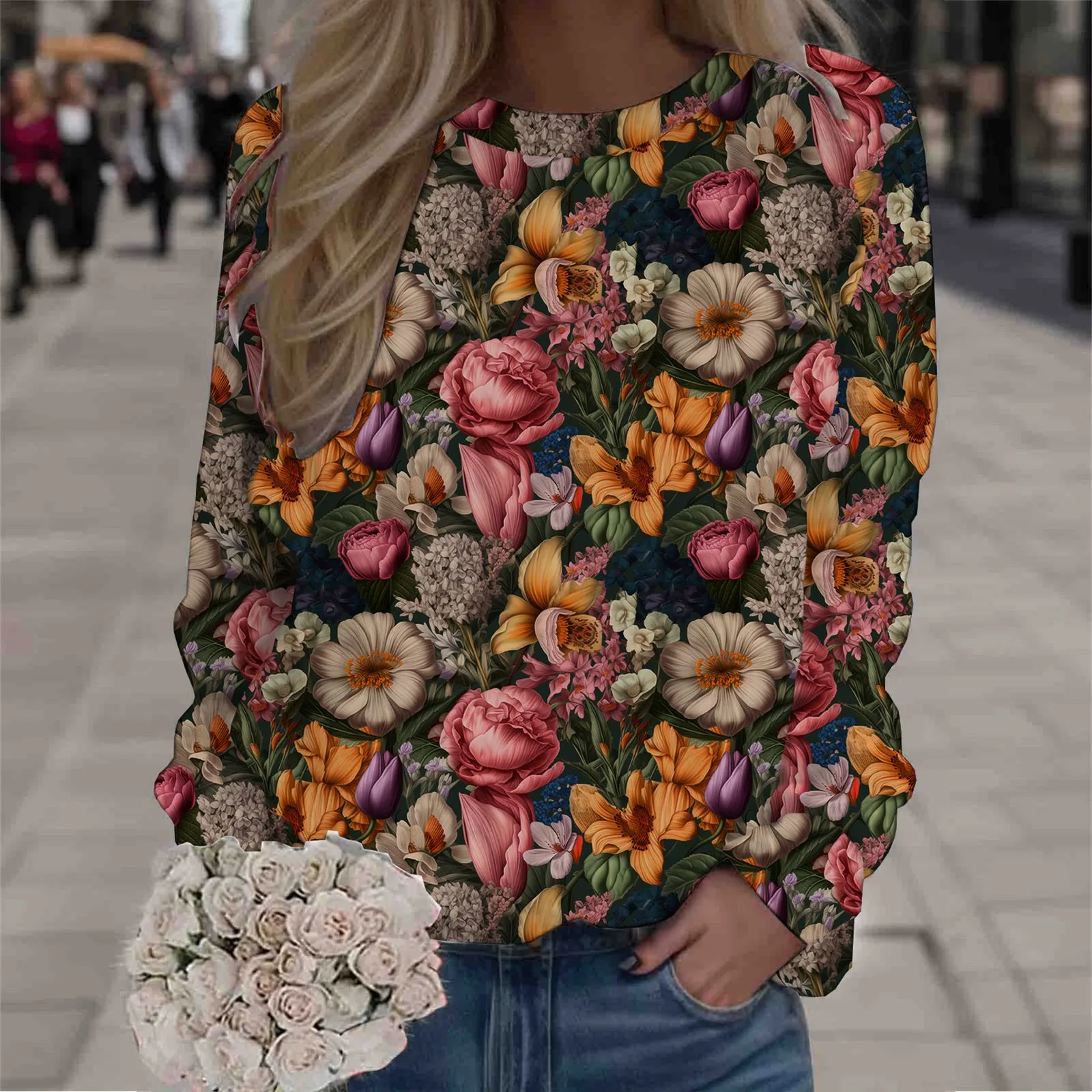 

Autumn Women New Ethnic Floral Printed Retro Sweatshirt Ladies O Neck Long Sleeve Casual Loose Hoodie Streetwear Pullover Tops