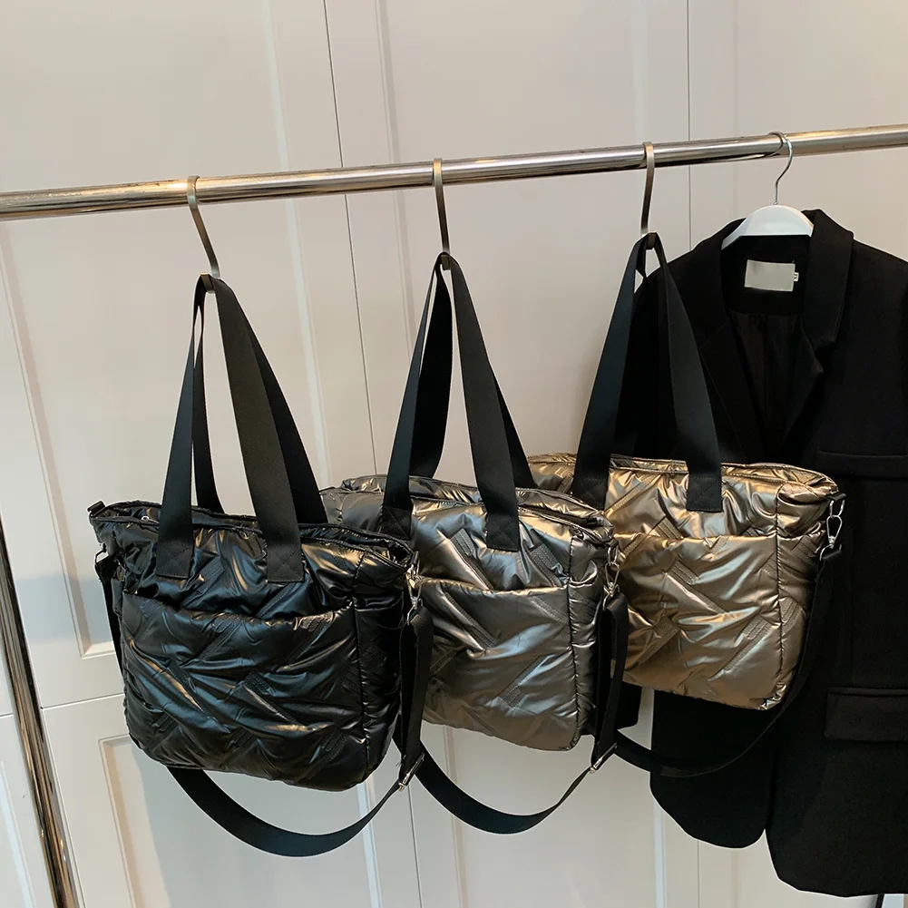 

Women Winter Handbags Purses Space Padded Cotton Crossbody Bags Solid Color Casual Female Quilted Top-handle Bags Shoulder Bags