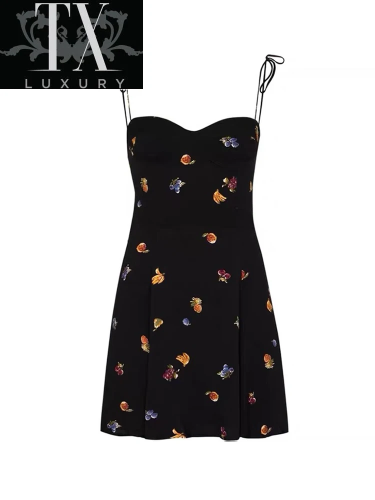 

Sexy Bodycon Mini Women Aesthetic Print V-Neck Backless Holiday Spaghetti Strap Dress Fashion A-line Folds Vestidos Mujer