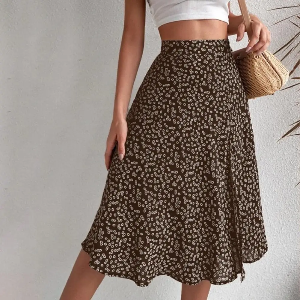 

Beautiful Summer Skirt A-line Breathable Colorfast Big Hem Lady Skirt Knee Length Lady Midi Skirt Women Garment