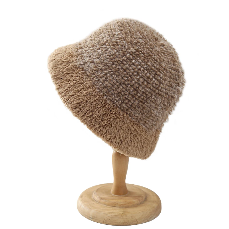 

Wholesale Autumn Warm Bonnet Designer Wool Dome Winter Bucket Hat for Women Fake Cashmere Wide Brim Fisherman Hats Luxury Lady