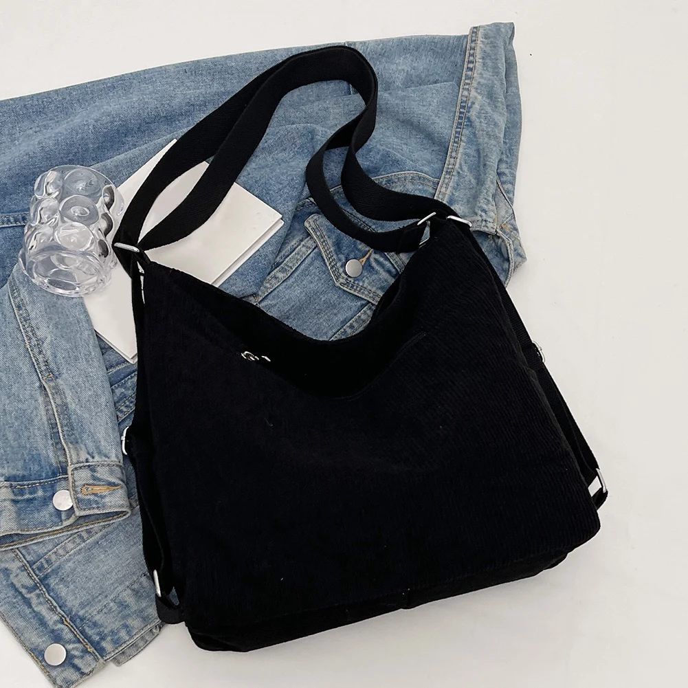 

Women Corduroy Crossbody Bag Multifunctional Zipper Shoulder Bag Strap Adjustable Fashion Tote Bag School Travel Bag