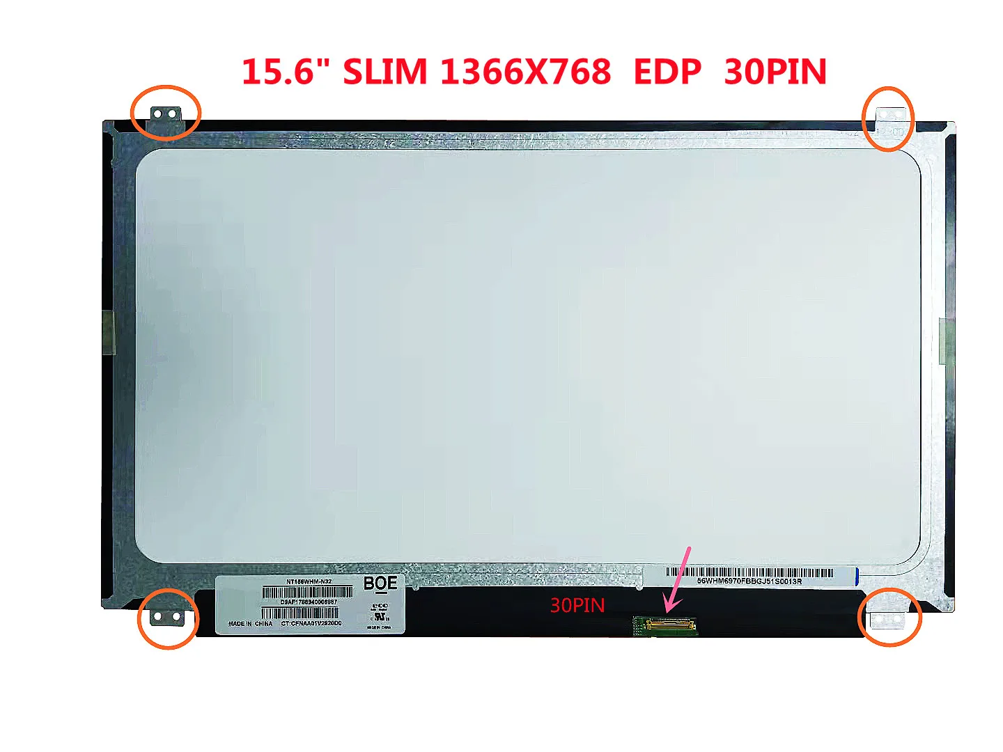 

15.6 Inch EDP Laptop, LCD Scree,15 6 Slim 30 pin screen ,1366X768,Tela Led Slim 15 30 pinos,Laptop Display