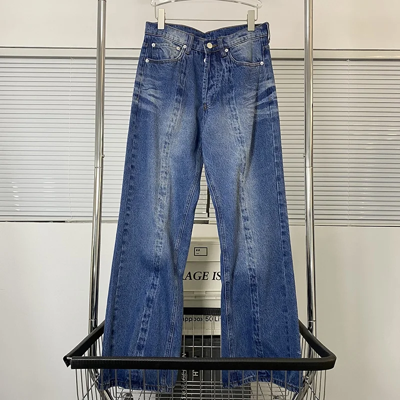 2022 High Street Oversized Wash Jeans High Quality Polished Heavy Bell Bottoms Men's And Women's Casual Denim Pants