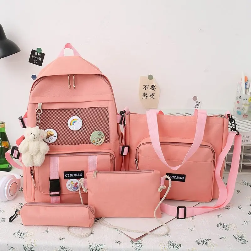 

4 Sets Of Woman Backpack 2021 Fashion Canvas Student School Bag Multi-pocket Handle Campus Laptop Backpacks Travel Sac Mochila