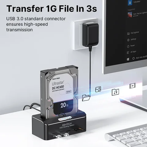 RSHTECH USB 3.0 к SATA Адаптер корпуса док-станции для внешнего жесткого диска для твердотельного накопителя 2,5 дюйма/3,5 дюйма с устройством чтения карт SD/TF