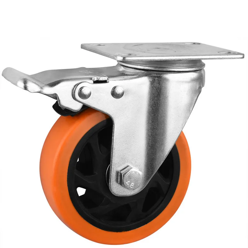 

1 шт. 3-дюймовые ролики, универсальное колесо с диаметром тормоза 75, двойной подшипник, вращающийся механический ролик с оранжевыми цветами