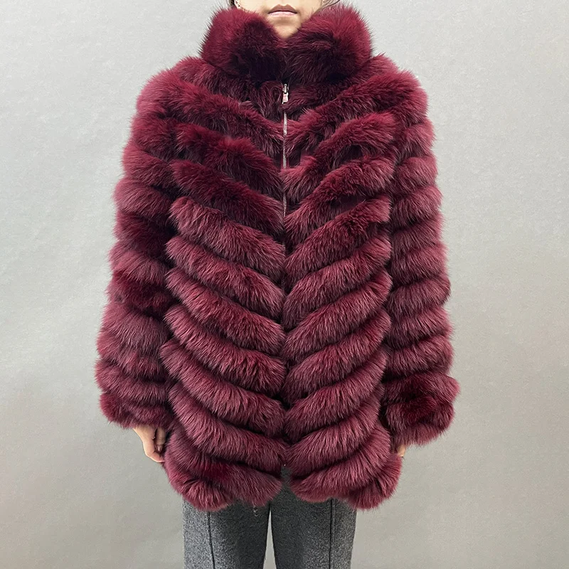 Natural Fox Fur Coats 2023 Autumn Winter Long Jackets Real Fox Higth Collar Double Side Overcoat S5437 enlarge