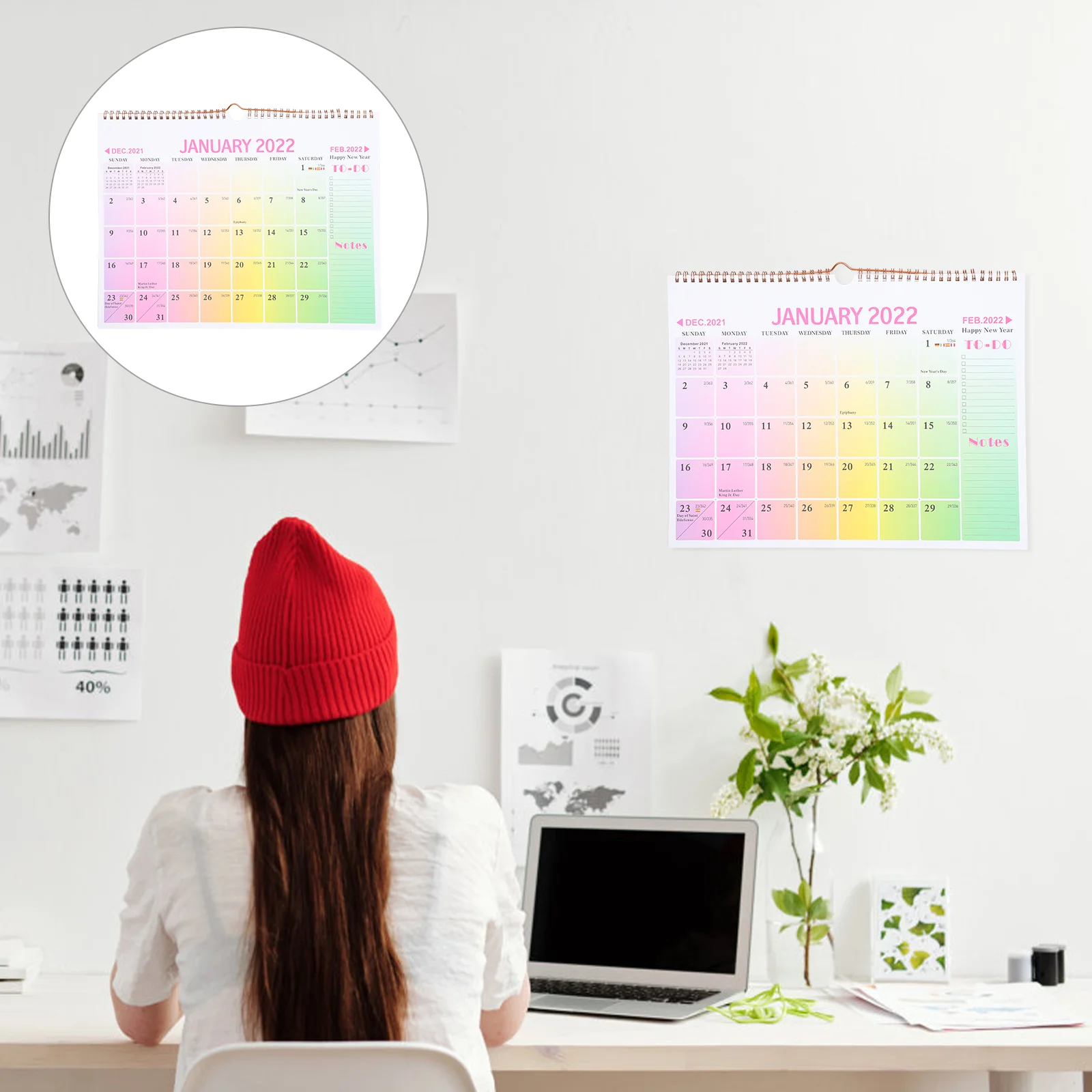 

1 Pc Wall Hanging Calendar Simple Note-taking Calendar Printed 2022 Calendar