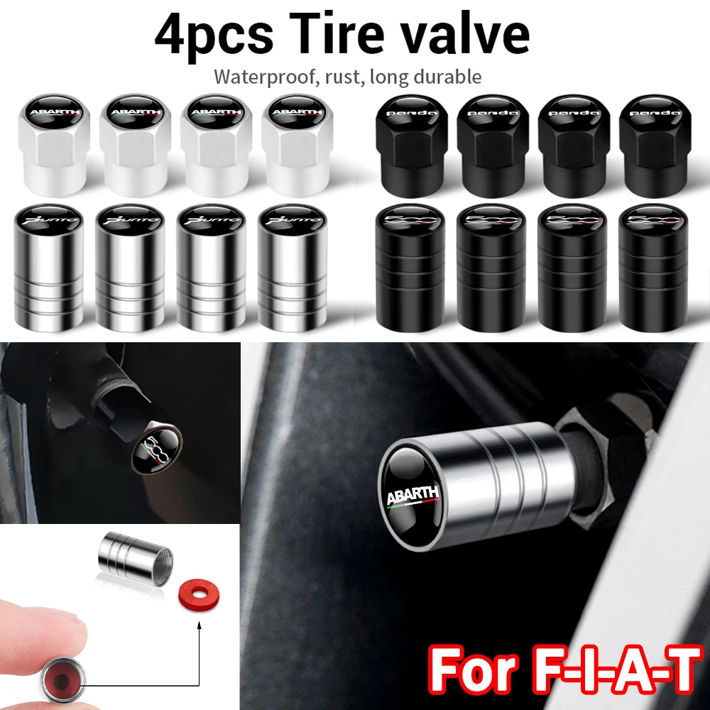 

4PCS Car Metal Wheel Tire Valve Air Stem Caps Cover for Fiat 500 Abarth Ducato Punto Grande Panda Tipo Palio Doblo 500S 124 600