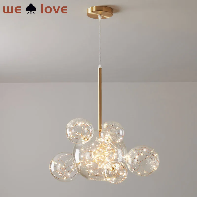 

Nordic Gypsophila LED Pendant Light Iron Glass Bubbles Gold Chandelier LED Lamp For Dinning Room Foyer Indoor Decor Lighting
