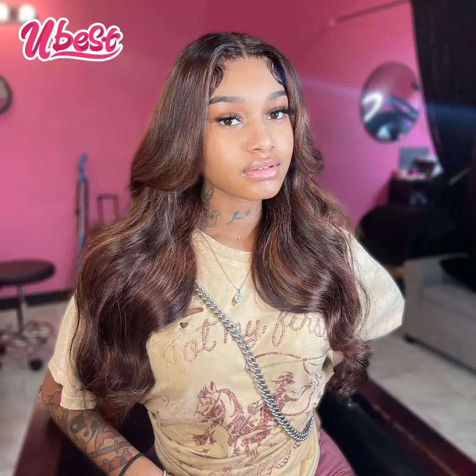 Light Brown Body Wave 13x6 Transparent Lace Front Wig Chocolate For Women Lace Frontal Wig Human Hair Closure Pre Plucked Wigs