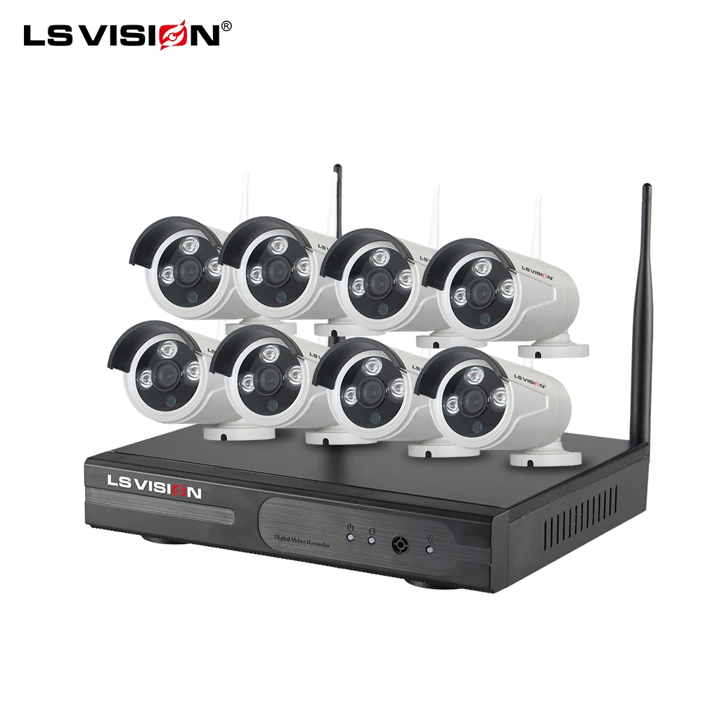 

LSVISION Система видеонаблюдения 8CH 2MP WiFi NVR Kit CCTV Двухстороннее аудио AI Обнаружение лица Наружное видеонаблюдение IP-камера Набор