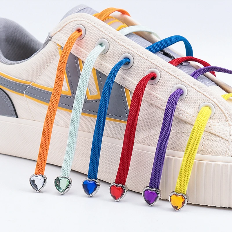

24 Colors Elastic Shoe Laces Without Ties Man And Woman Sneakers Flat Shoelaces Heart Diamond Lock Lazy Shoes Lace Accessories