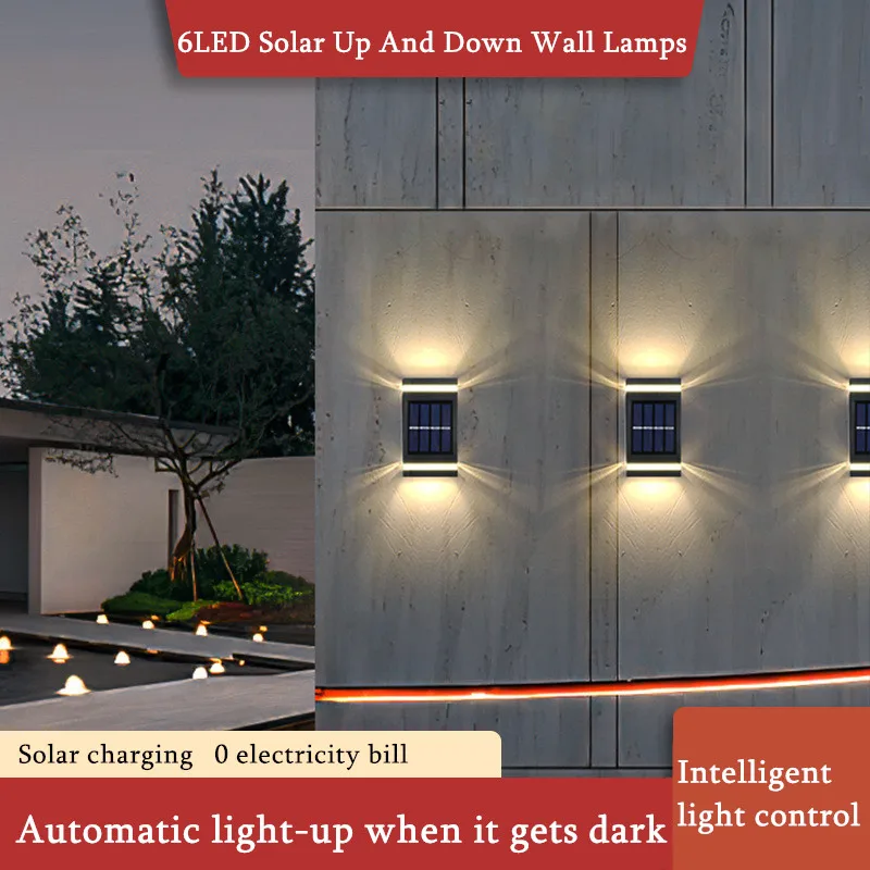 

6LED Solar Power Fence Lamp Courtyard 1~8Pcs Up And Down IP65 Waterproof Solar Wall Light Garden Decoration Outdoor Streetlights