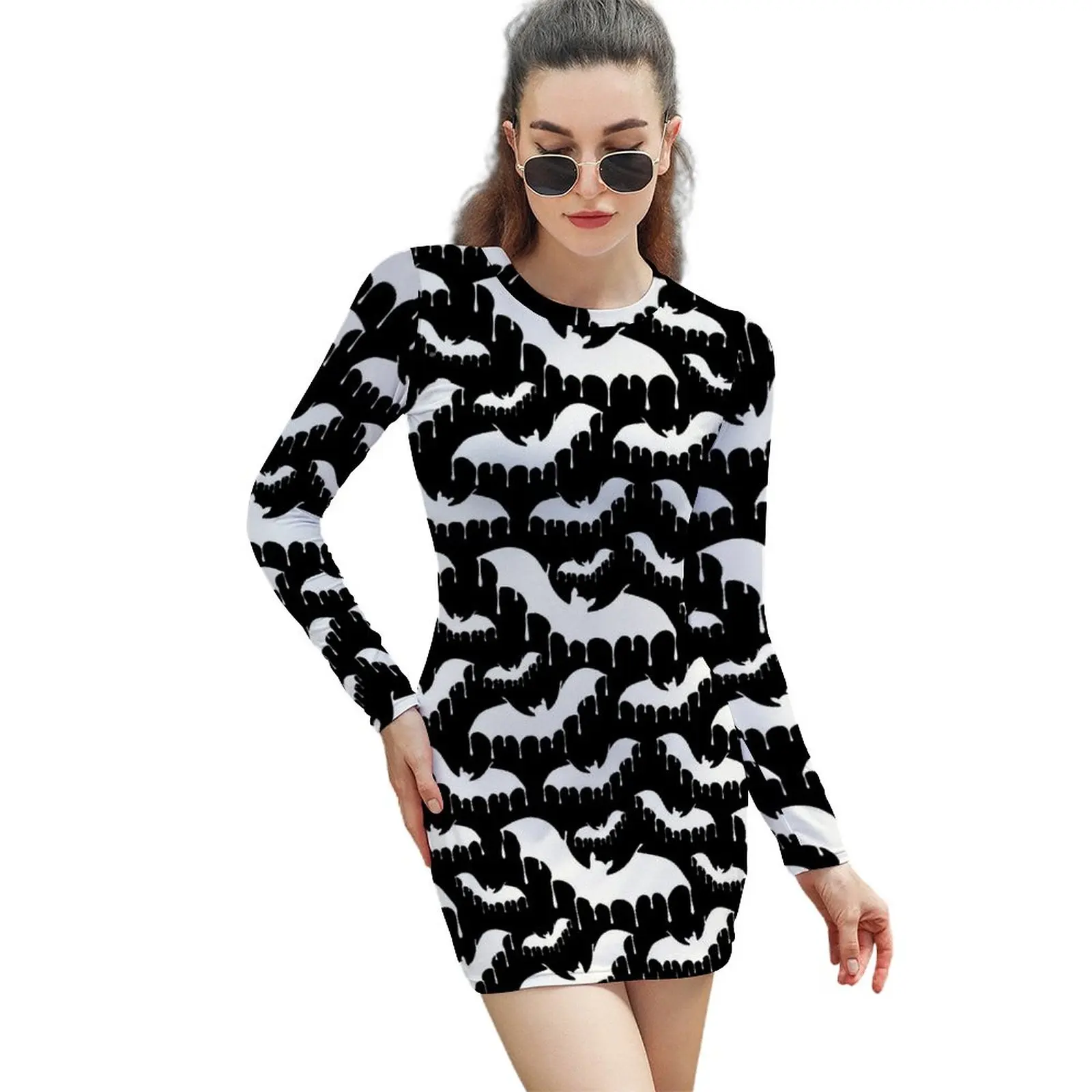 

Белое Облегающее платье Летучая мышь, женские готические платья на Хэллоуин, милые летние платья с длинным рукавом, уличная одежда, платье с принтом, большой размер 2XL