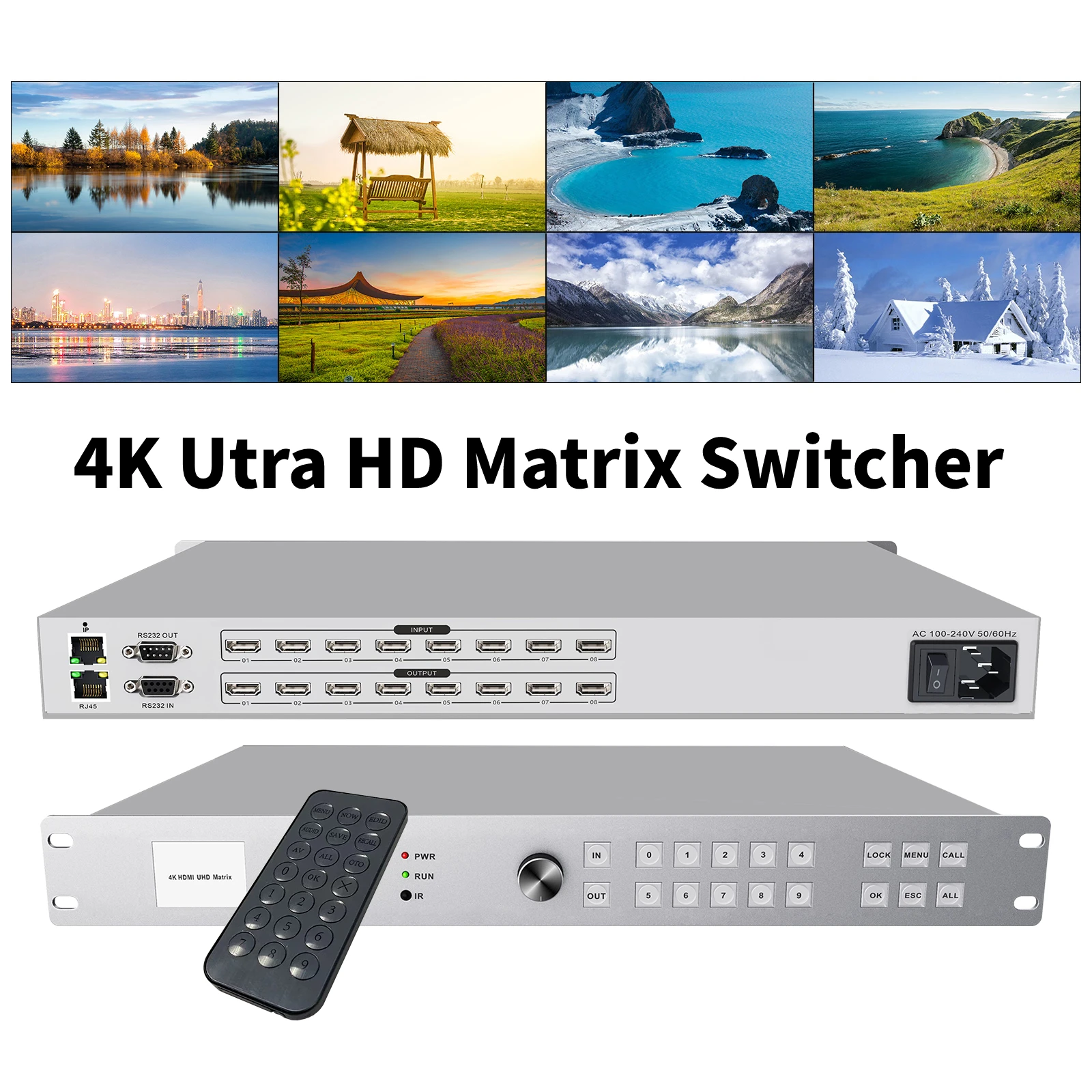 8x8 HDMI Matrix switcher 4K@30Hz, HDMI Matrix Switch Splitter Supports EDID Management/HDCP decoding/Web control/RS232/IR/Dolby