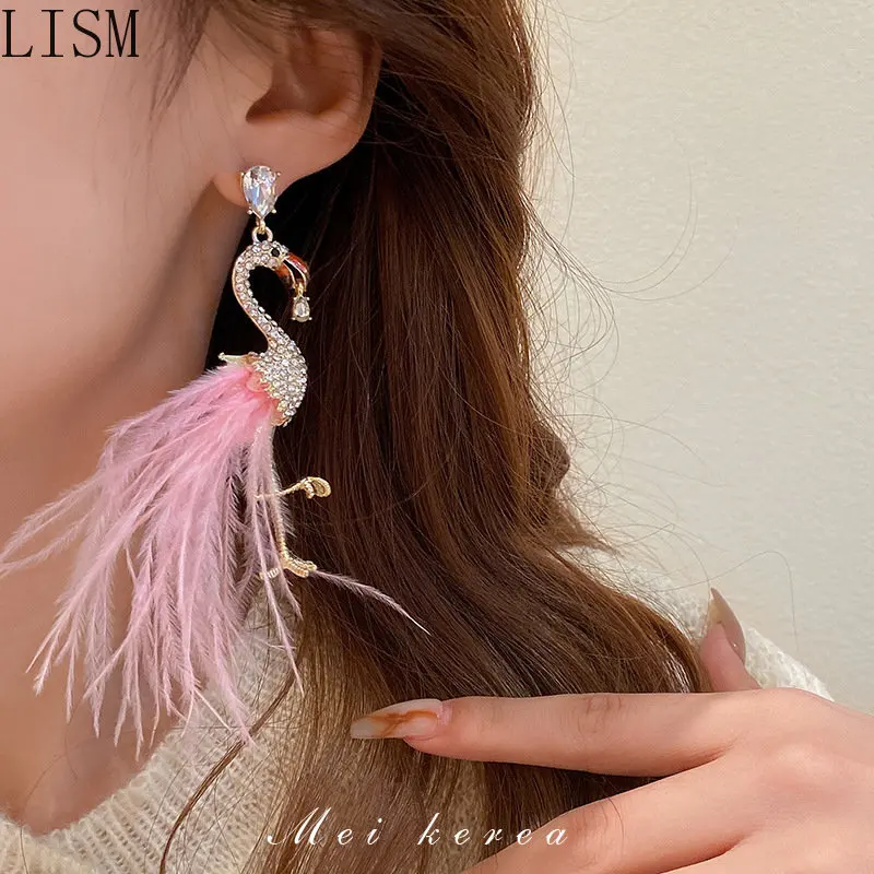 

Silver Needle Pink Brick Swan Feather Earrings Fashion Premium Trendy Earrings New jewelry for women boho feather earrings boho