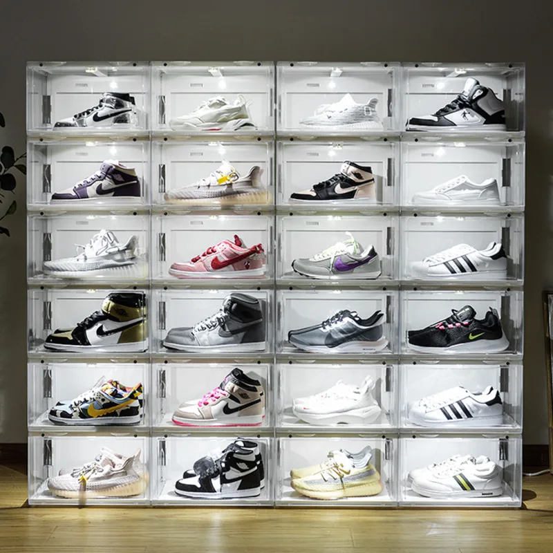 

Sound Control LED Light Shoe Box Sneakers Storage Box Anti-oxidation Organizer Shoe Wall Acrylic Shoes Collection Display Rack