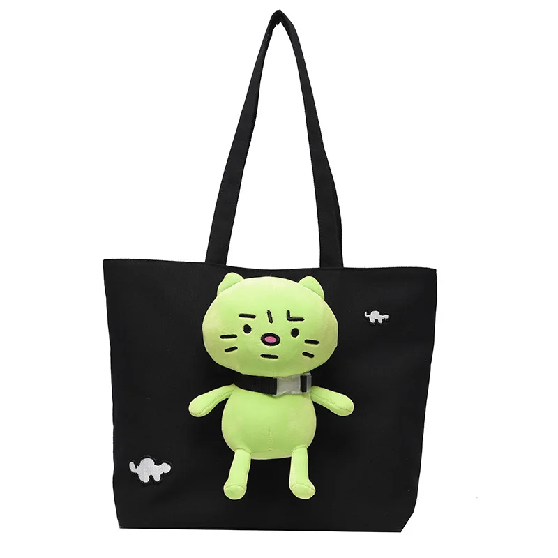 Cartoon Cute Plush Toys One Shoulder Large Bag for Women 2023 New Fashion Student Canvas Shopping Simple Handheld Tote Bag