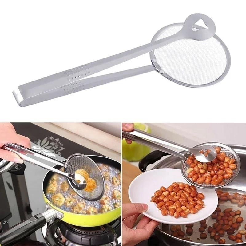 

Kitchen Colander Filter Mesh Spoon Drain Oil Food Clamp Creative Stainless Steel Fried Food Oil Spoon