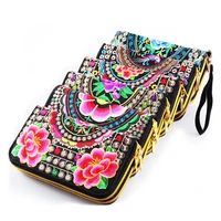 leimande women wallet long zipper coin card holder wallets hand embroidery pretty flower ethnic clutch bag wallet for girl